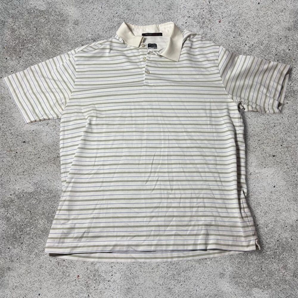 Tiger Woods Nike Golf Polo Men’s Large White Striped Contrast Collar Dri Fit